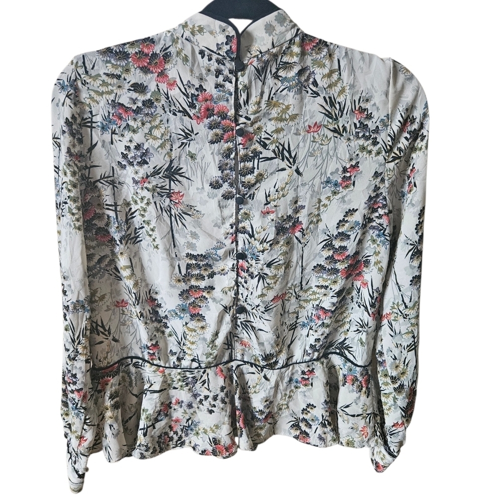 Zara Floral Mandarin Collar Peplum Hem Blouse Women S